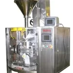 Model: TP-500 Automatic Vertical Form Fill Seal Machine, Stainless steel construction, PLC control, color touch screen,double servo driven systems, pneumatic bag pulling system, self-diagnostic, interlocked safety switches,​auto film tracking , film gusset, Nitrogen gas flush devices, printed film registration control, solid state temperature control . Pouch style: fin or lap seal. ​