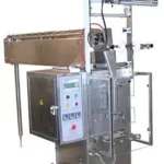 Designed to automatically package free flowing food and chemical products, etc. Stainless steel construction, intermittent motion bag forming, complete with PLC control, servo motor control of bag length, horizontal in-feed bucket conveyor, and printed film registration control.